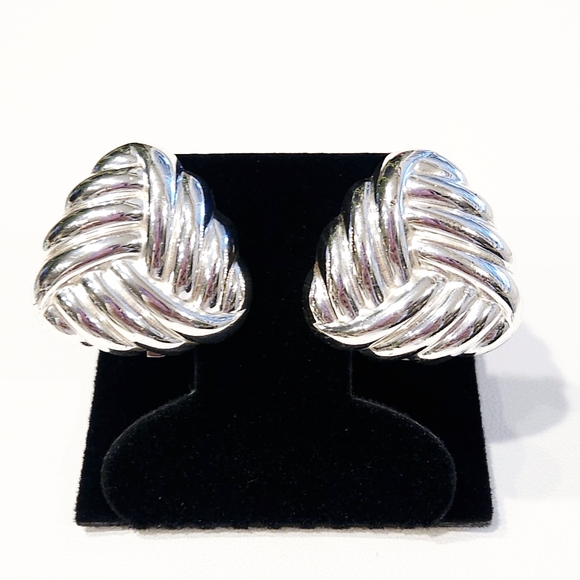 Dior Vintage Chunky Sterling Silver Clip On Earrings Signed Chr Dior Germany 925 - Picture 1 of 16